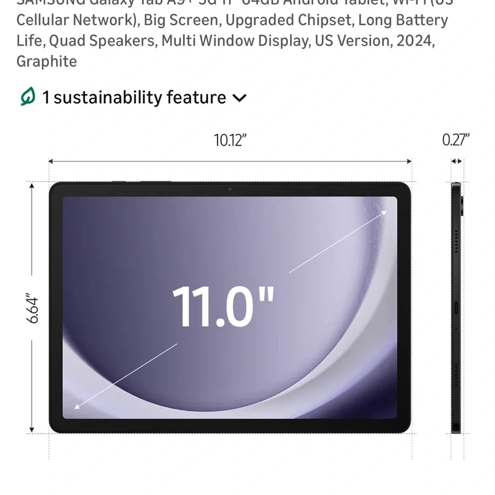 Samsung Galaxy Tab A9+ 5G Silver Tablet - Slim Design